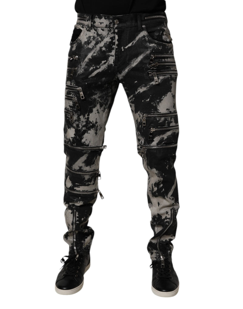 Jean skinny zippé en denim Dolce & Gabbana en coton gris foncé à effet tie-dye