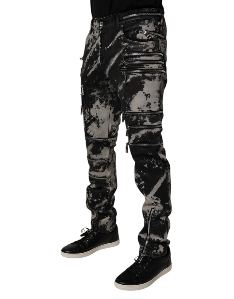 Jean skinny zippé en denim Dolce & Gabbana en coton gris foncé à effet tie-dye