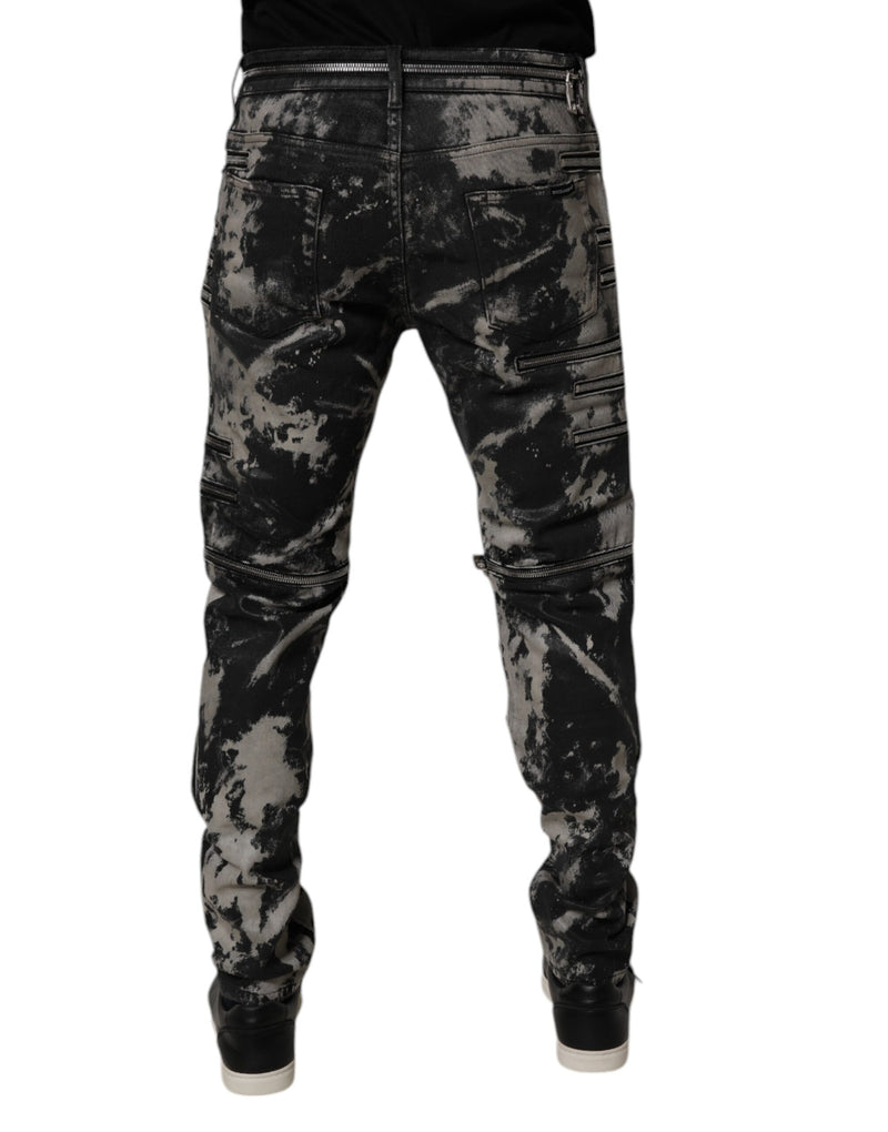 Jean skinny zippé en denim Dolce & Gabbana en coton gris foncé à effet tie-dye