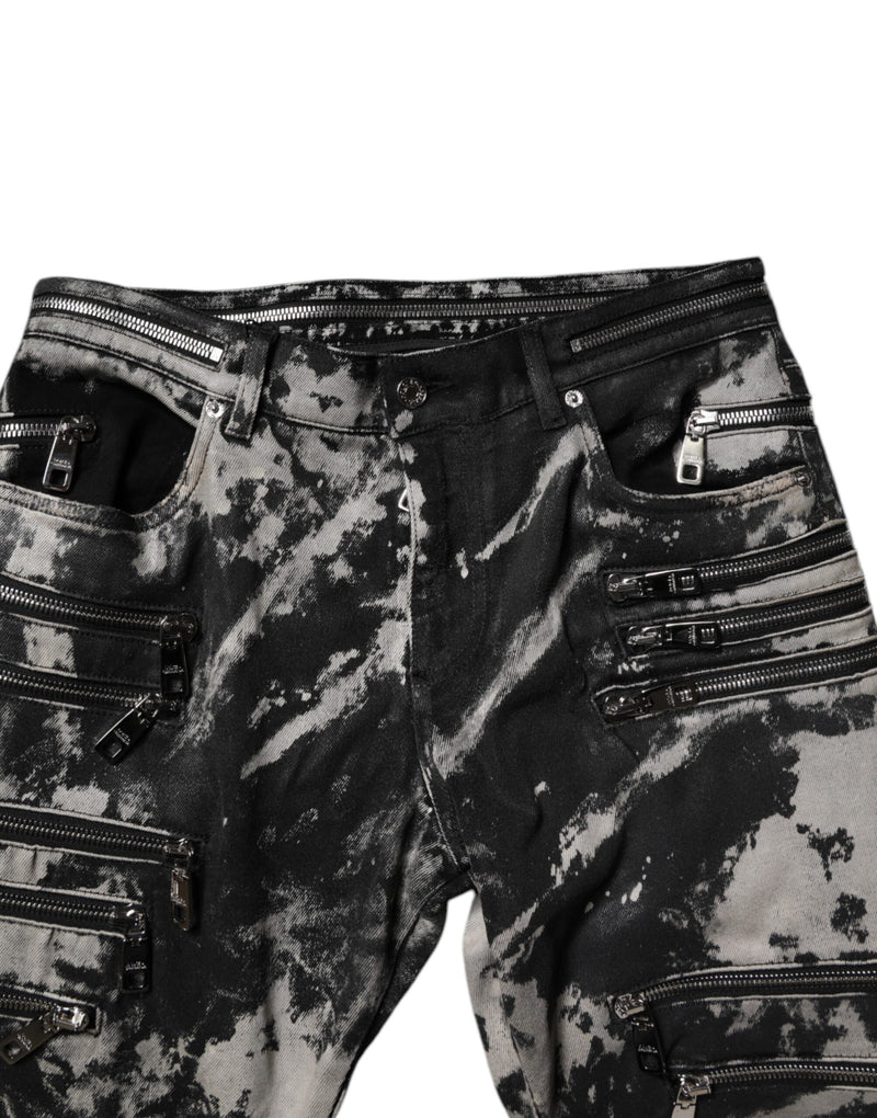 Jean skinny zippé en denim Dolce & Gabbana en coton gris foncé à effet tie-dye