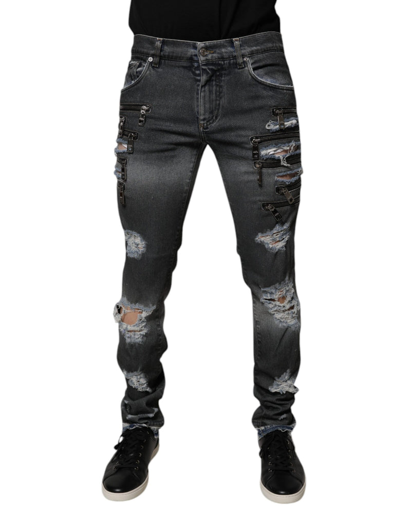 Jean skinny en denim Dolce & Gabbana en coton gris foncé déchiré