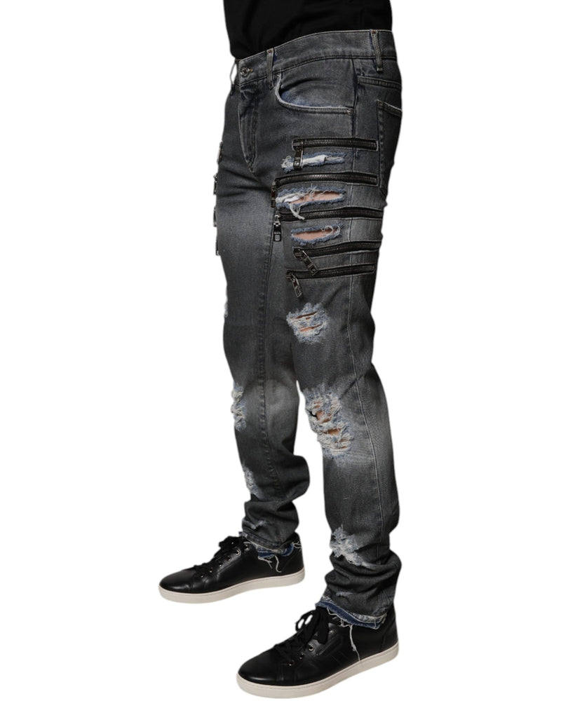 Jean skinny en denim Dolce & Gabbana en coton gris foncé déchiré