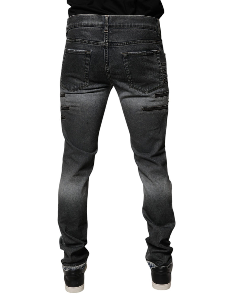 Jean skinny en denim Dolce & Gabbana en coton gris foncé déchiré
