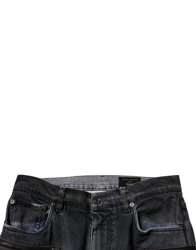 Jean skinny en denim Dolce & Gabbana en coton gris foncé déchiré