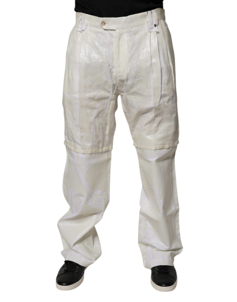 Dolce & Gabbana White Linen Mid Waist Straight Men Denim Jeans
