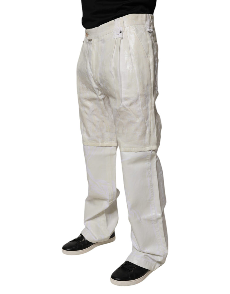 Dolce & Gabbana White Linen Mid Waist Straight Men Denim Jeans