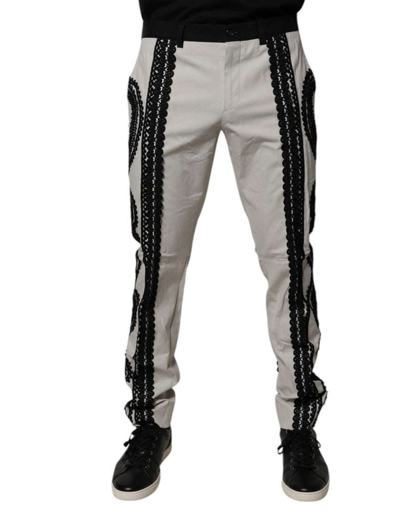 Pantalón de vestir de cintura media con ribete de encaje blanco de Dolce & Gabbana
