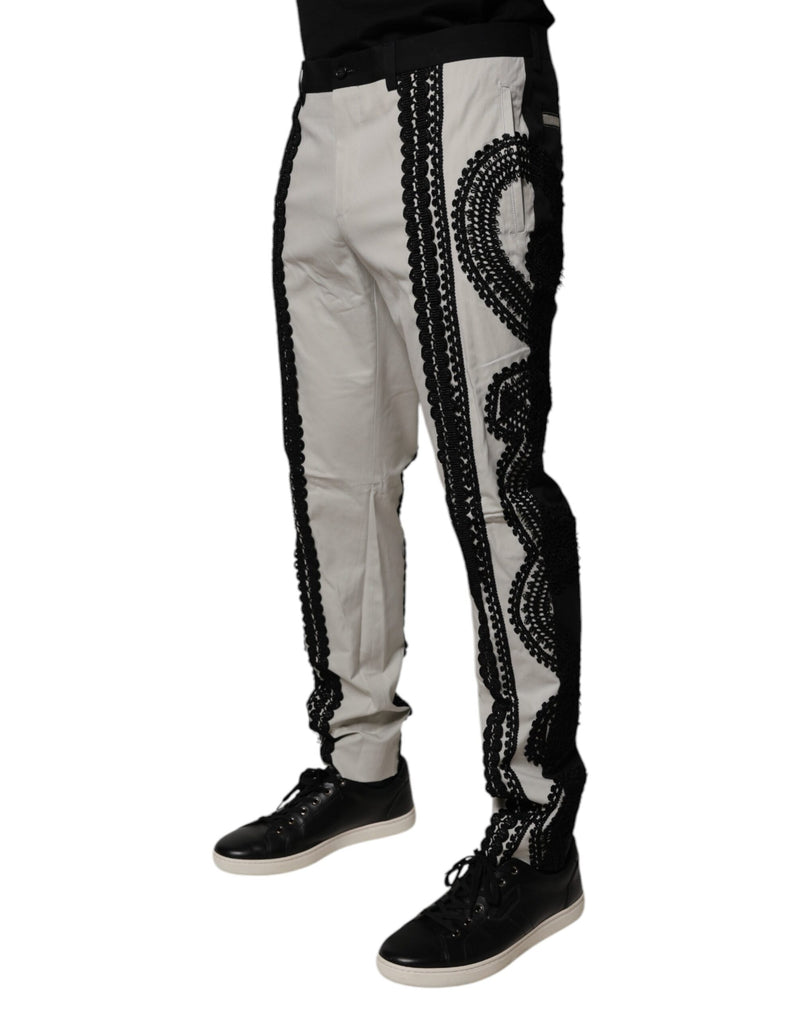 Pantalón de vestir de cintura media con ribete de encaje blanco de Dolce & Gabbana