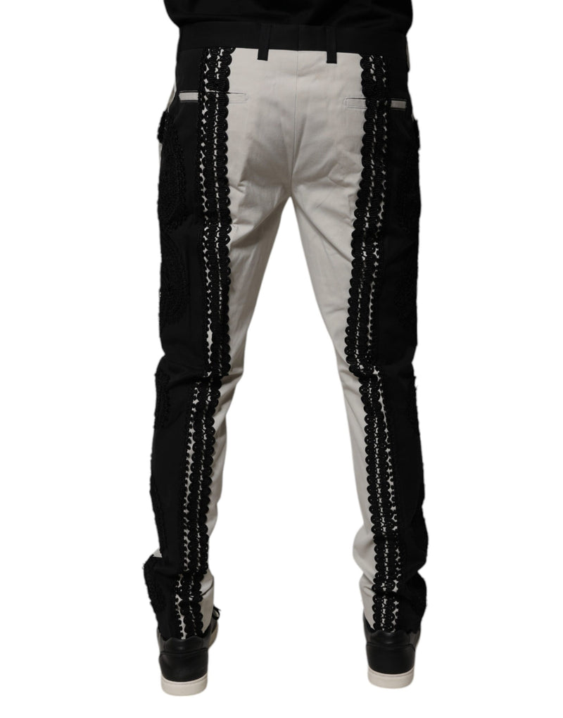 Pantalón de vestir de cintura media con ribete de encaje blanco de Dolce & Gabbana