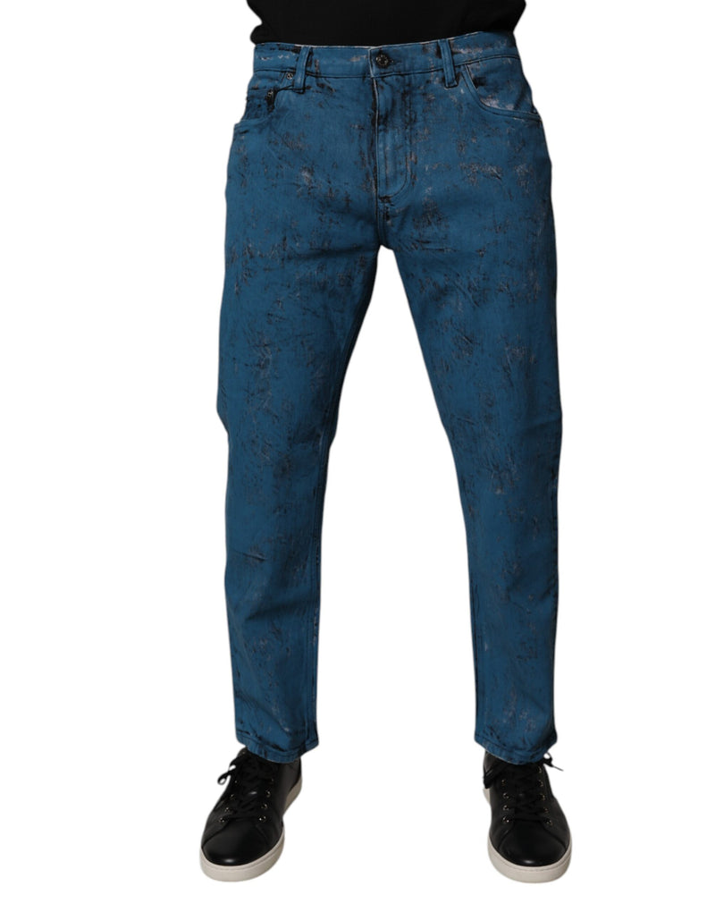 Vaqueros pitillo de algodón con efecto tie-dye azul de Dolce & Gabbana