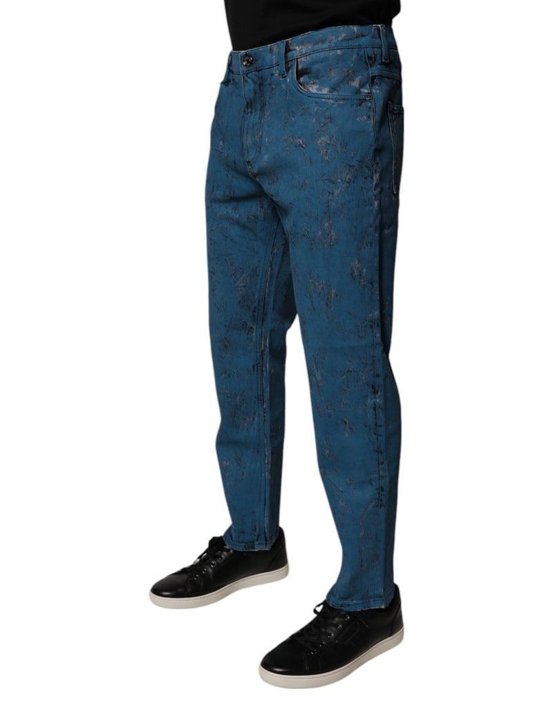 Vaqueros pitillo de algodón con efecto tie-dye azul de Dolce & Gabbana