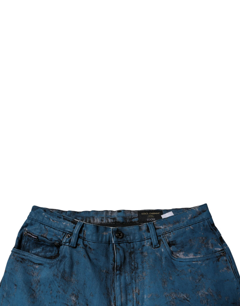 Vaqueros pitillo de algodón con efecto tie-dye azul de Dolce & Gabbana