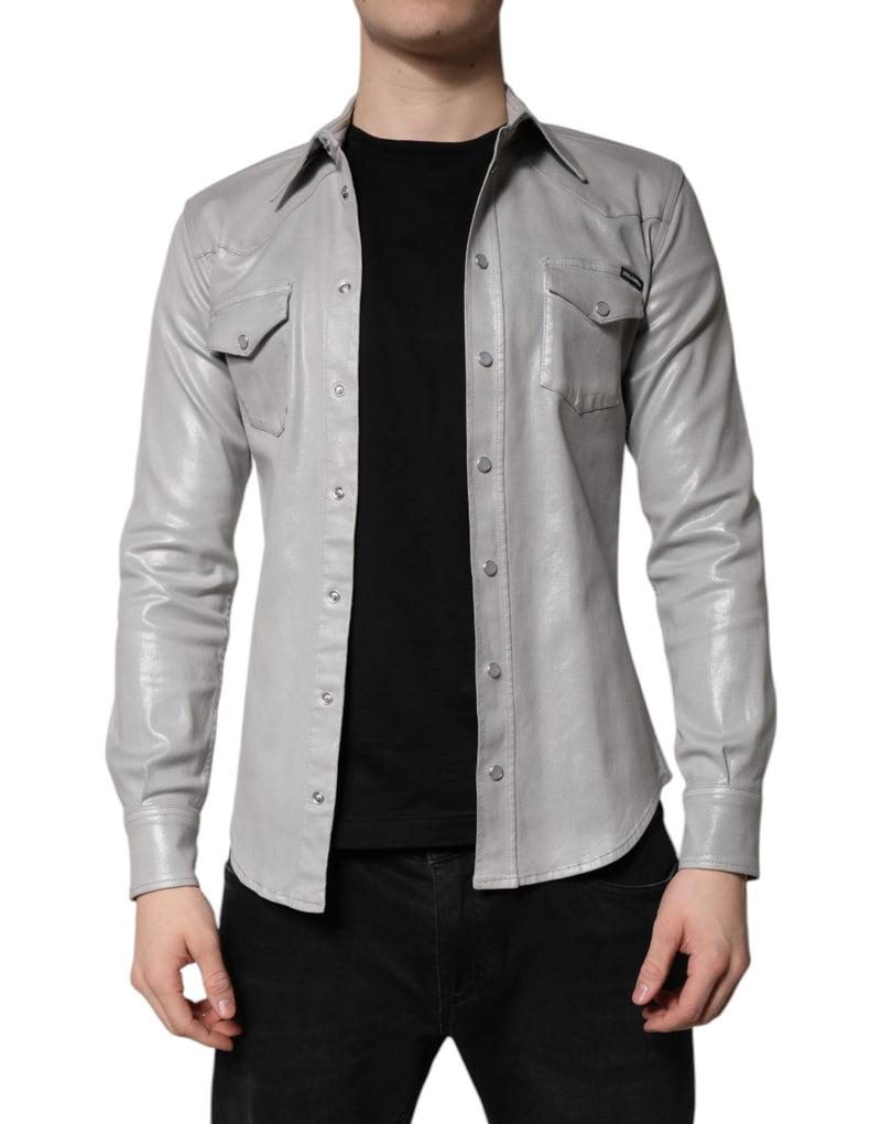 Camisa de algodão cinza-metálico com botões Dolce & Gabbana