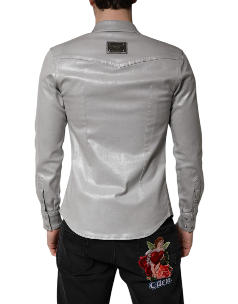 Camisa de algodão cinza-metálico com botões Dolce & Gabbana