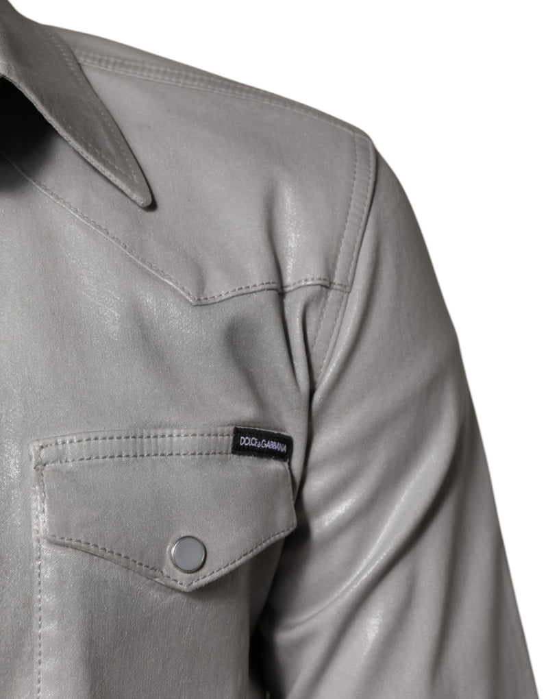 Camisa de algodão cinza-metálico com botões Dolce & Gabbana
