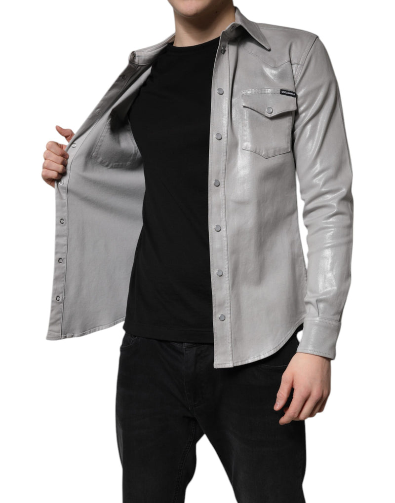 Camisa de algodão cinza-metálico com botões Dolce & Gabbana