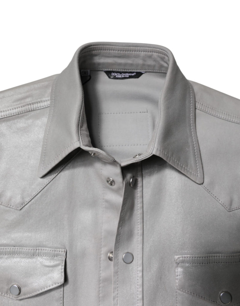 Camisa de algodão cinza-metálico com botões Dolce & Gabbana