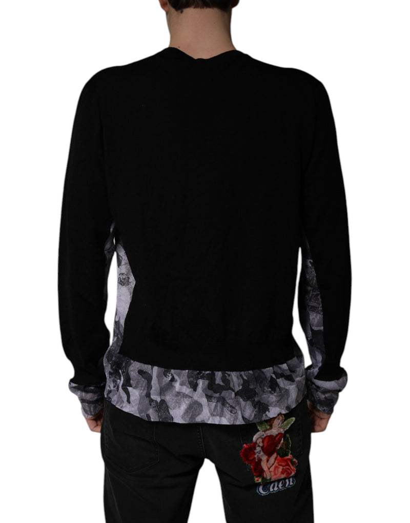 Suéter de punto en V de camuflaje negro de Dolce & Gabbana