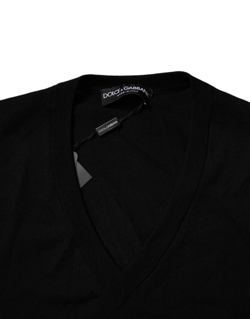 Suéter de punto en V de camuflaje negro de Dolce & Gabbana