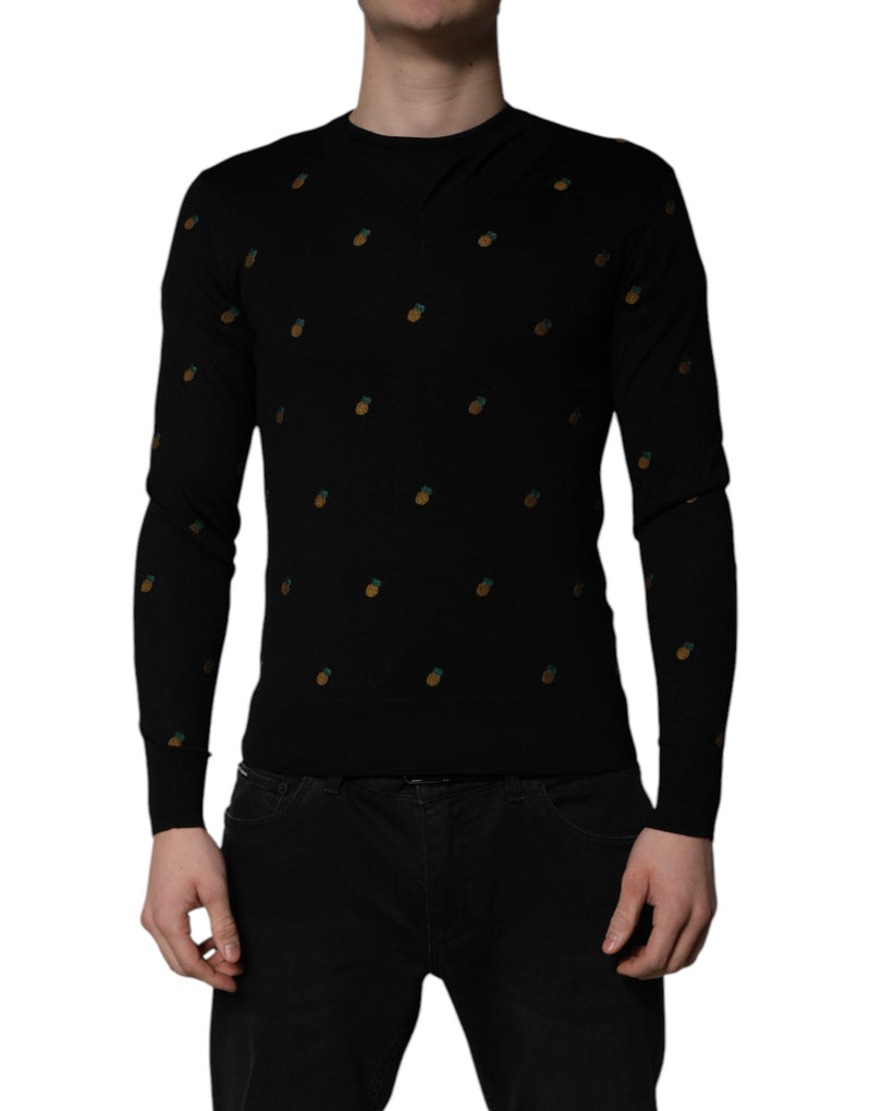 Suéter preto com abacaxis e gola careca Dolce & Gabbana