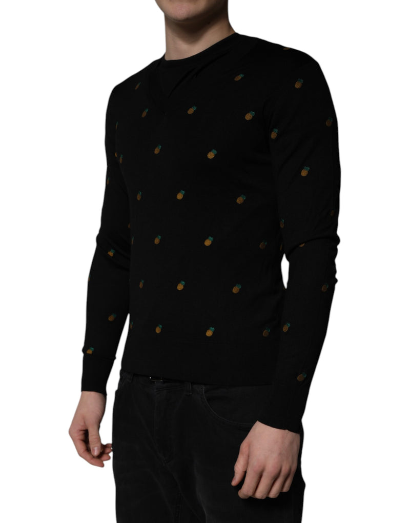 Suéter preto com abacaxis e gola careca Dolce & Gabbana