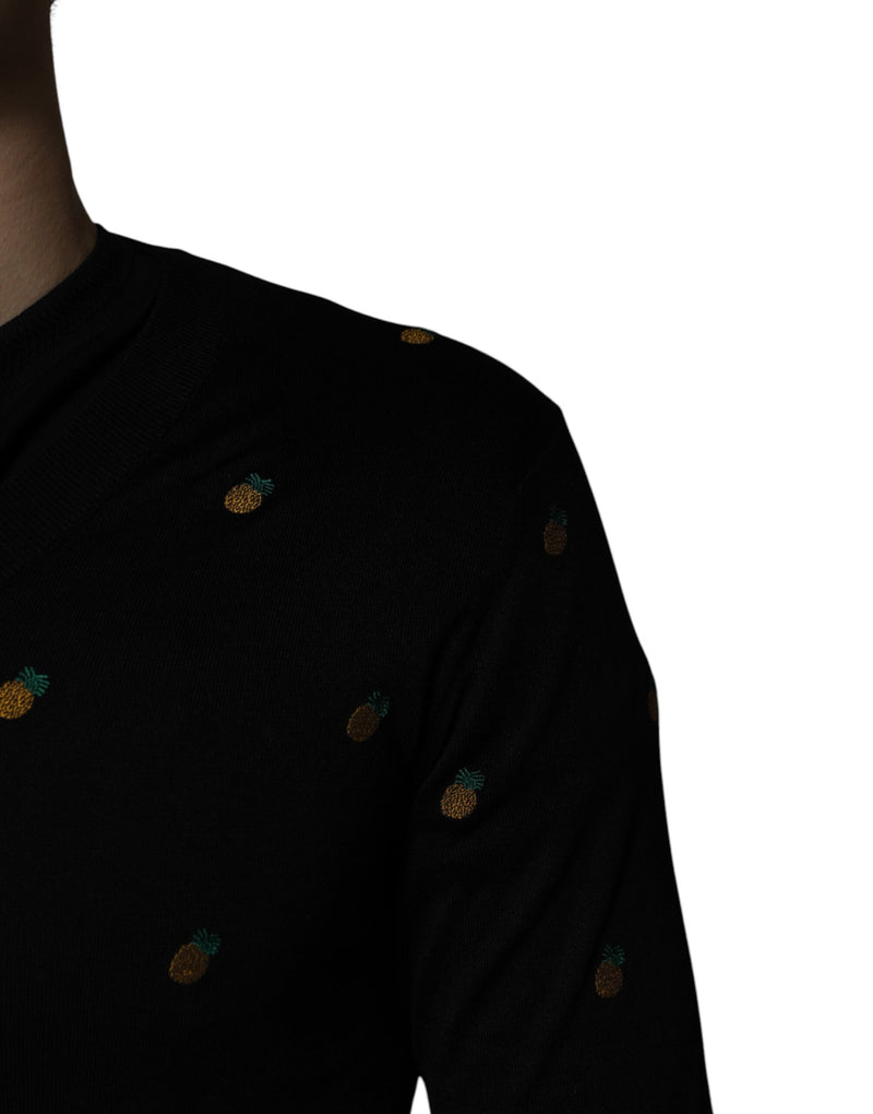 Suéter preto com abacaxis e gola careca Dolce & Gabbana