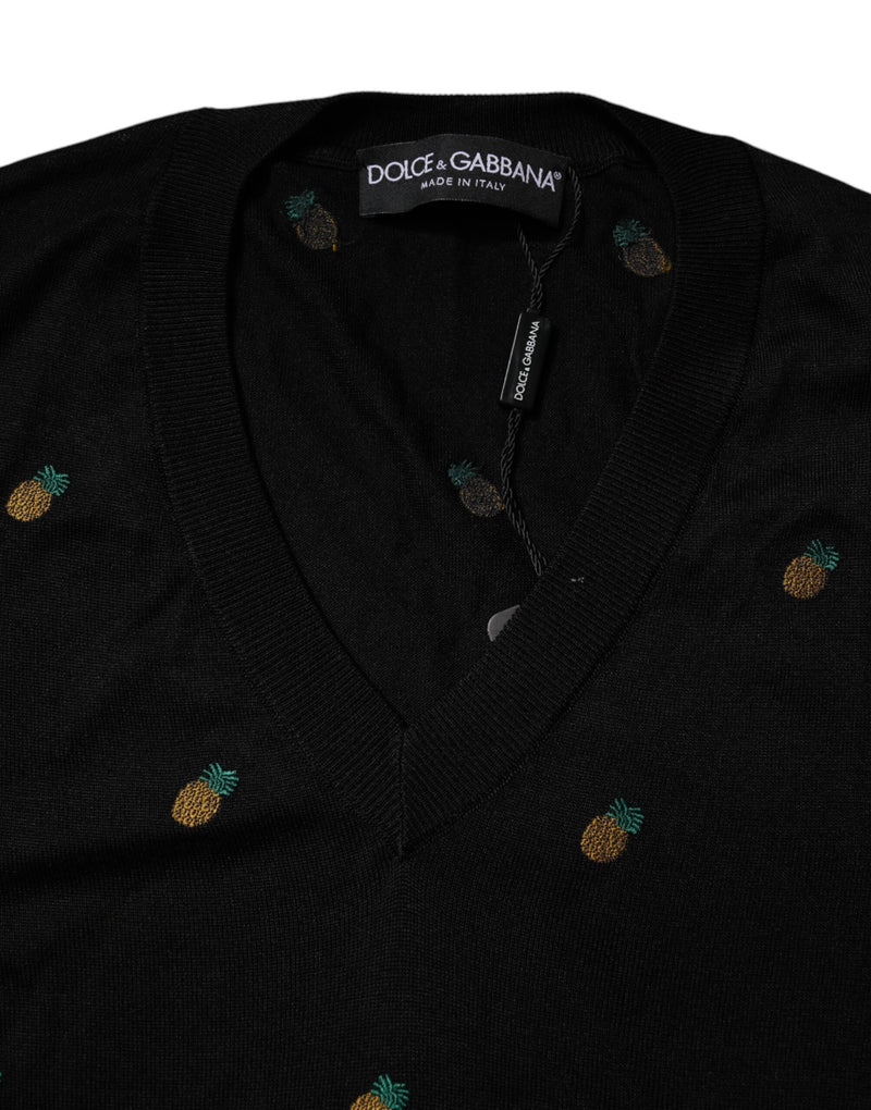 Suéter preto com abacaxis e gola careca Dolce & Gabbana
