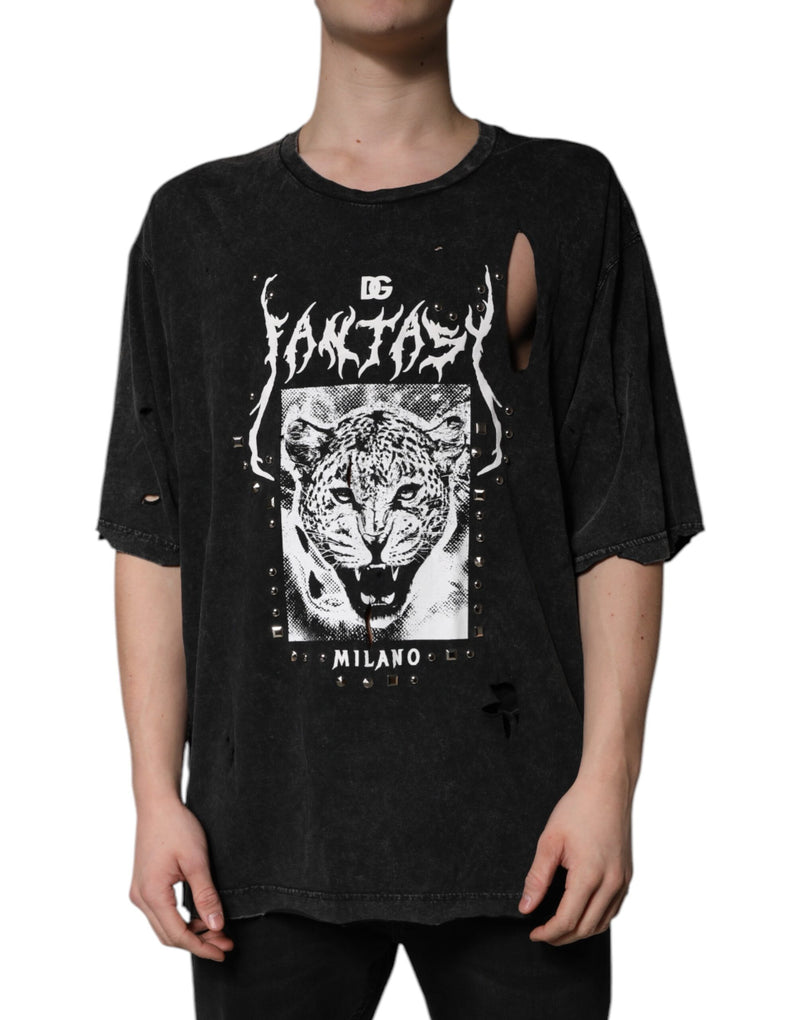 Camiseta Dolce & Gabbana preta de algodão com gola careca e estampa gráfica