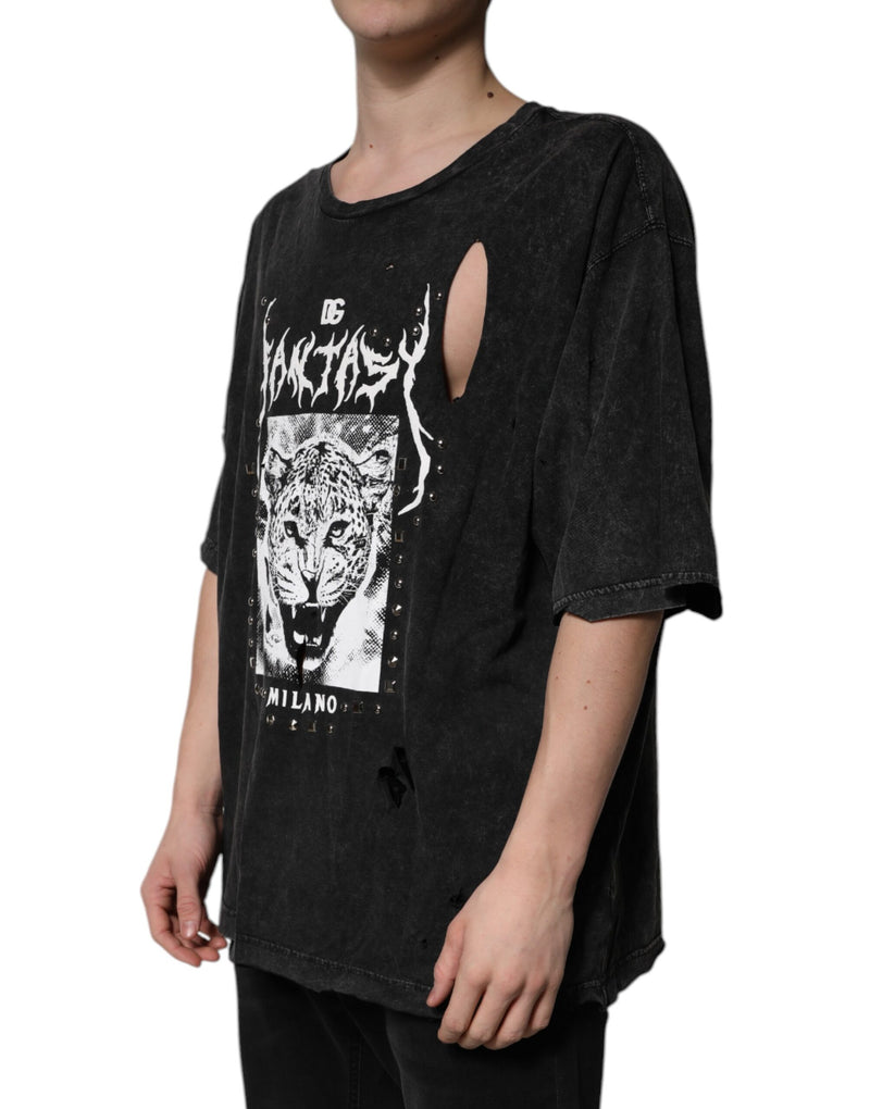 Camiseta Dolce & Gabbana preta de algodão com gola careca e estampa gráfica