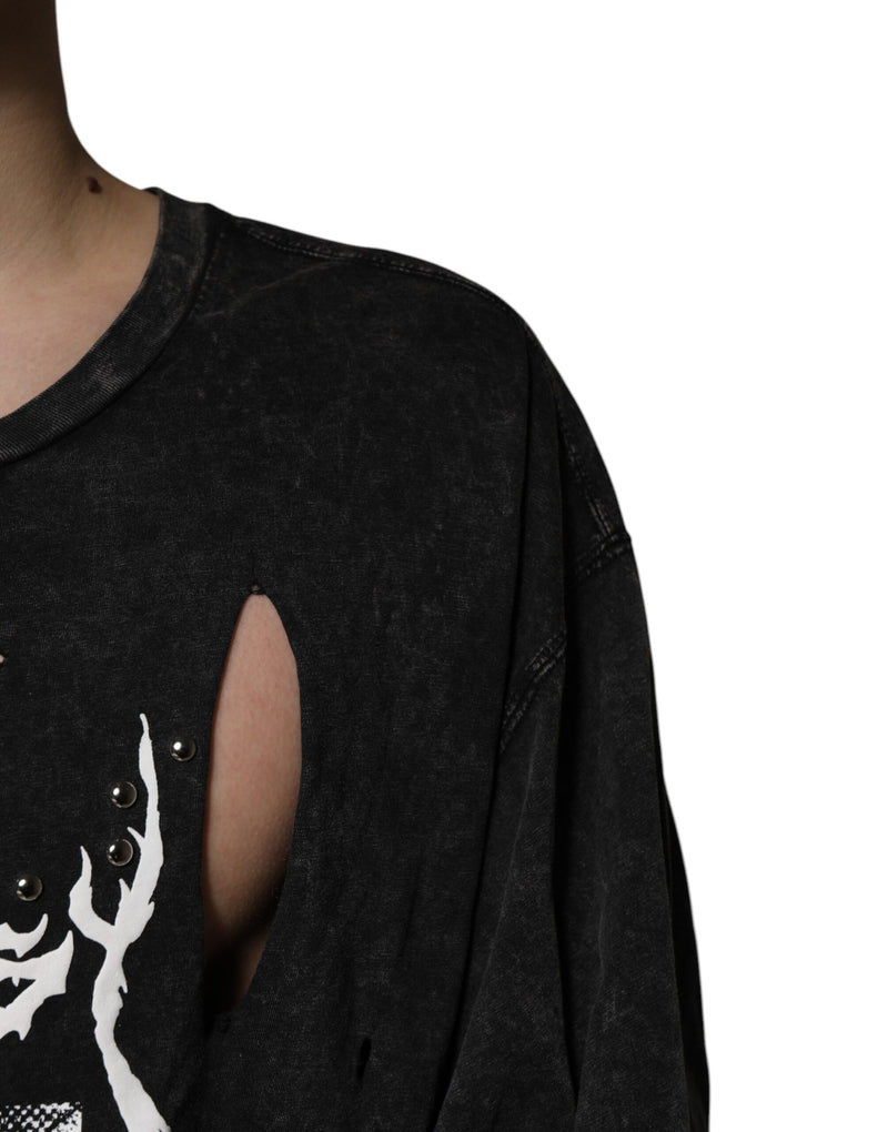 Camiseta Dolce & Gabbana preta de algodão com gola careca e estampa gráfica