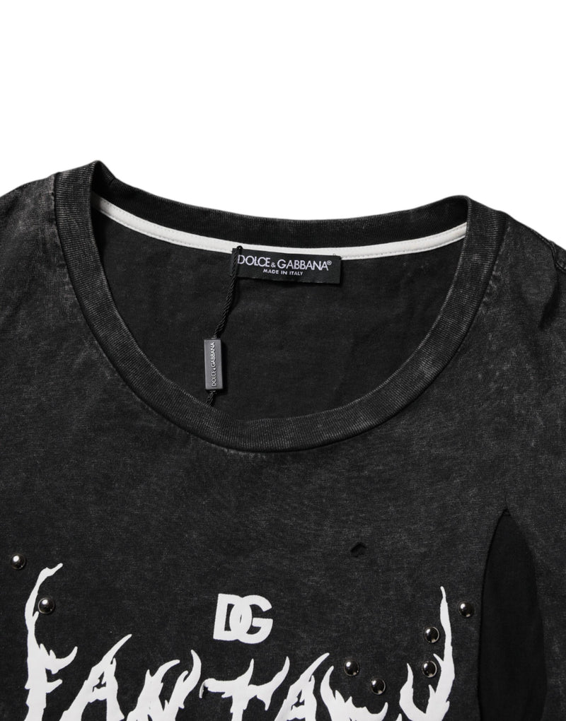 Camiseta Dolce & Gabbana preta de algodão com gola careca e estampa gráfica