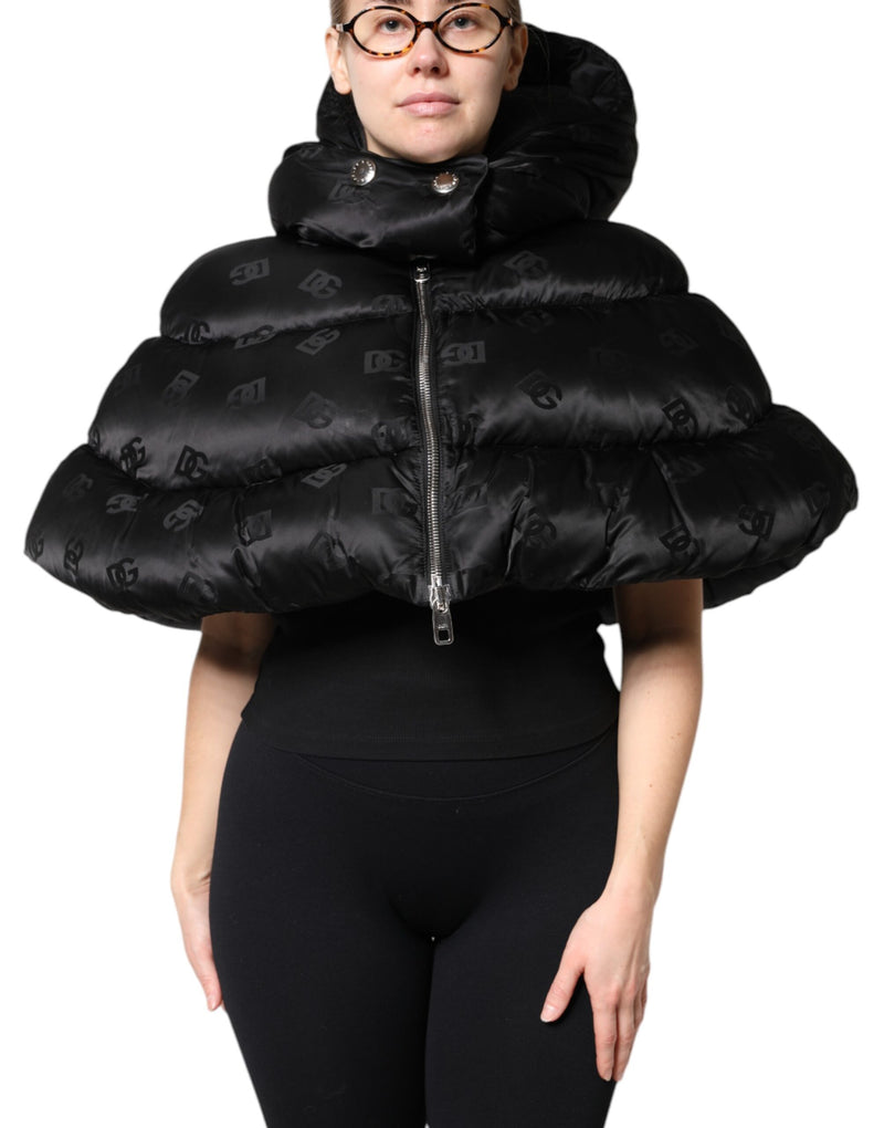 Jaqueta cropped preta acolchoada com capuz e zíper integral Dolce & Gabbana