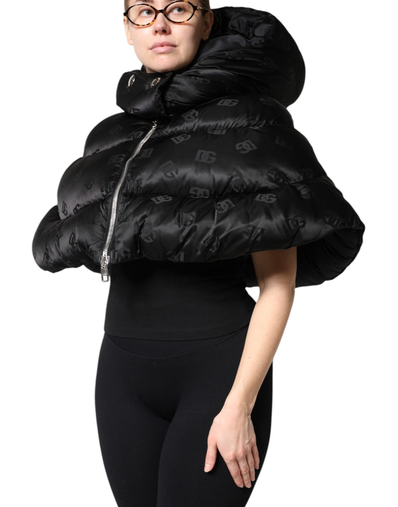 Jaqueta cropped preta acolchoada com capuz e zíper integral Dolce & Gabbana