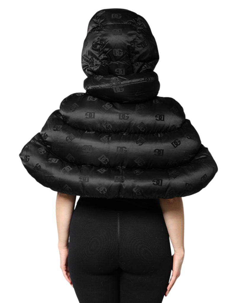 Jaqueta cropped preta acolchoada com capuz e zíper integral Dolce & Gabbana