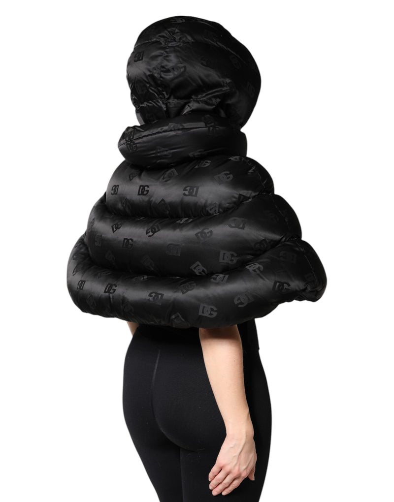 Jaqueta cropped preta acolchoada com capuz e zíper integral Dolce & Gabbana