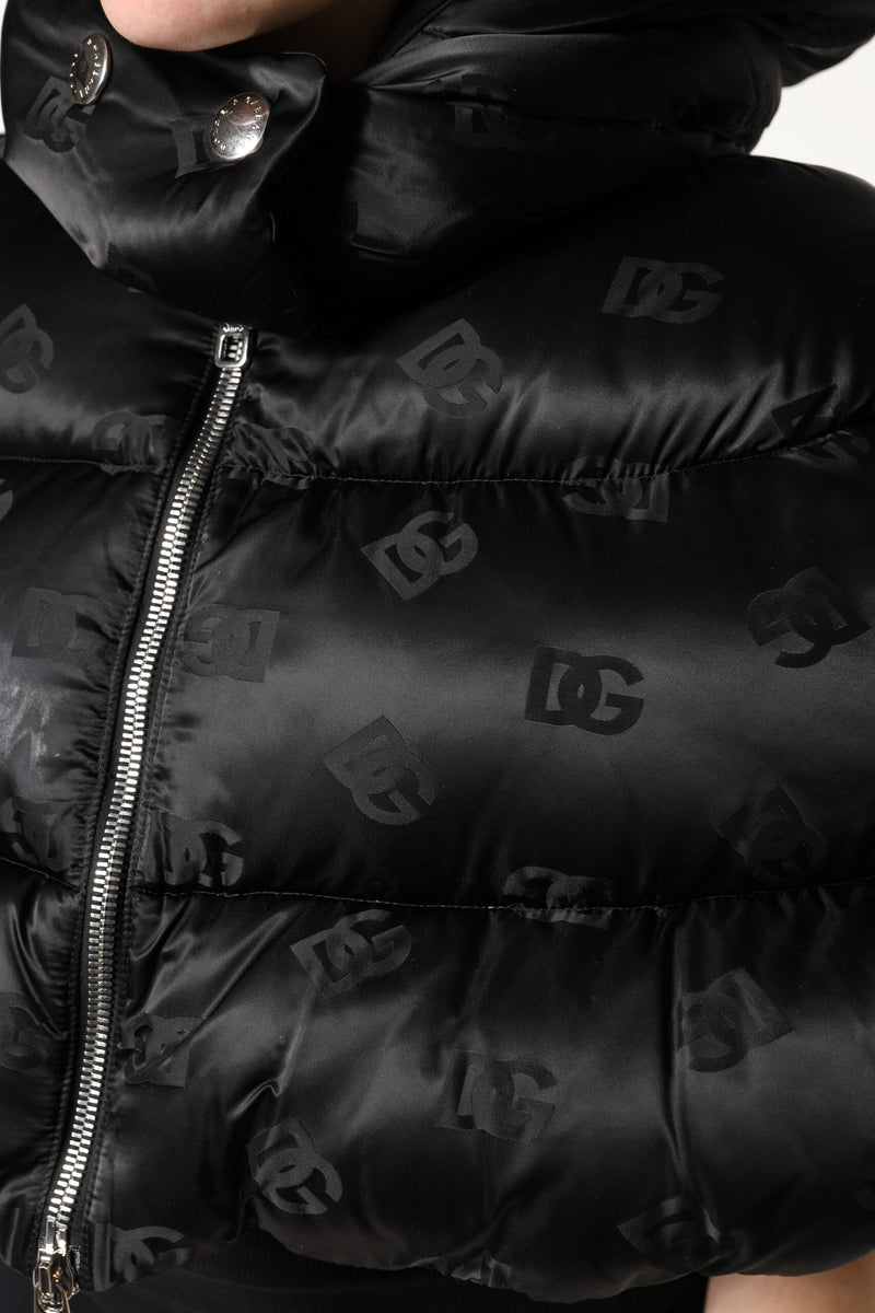 Jaqueta cropped preta acolchoada com capuz e zíper integral Dolce & Gabbana