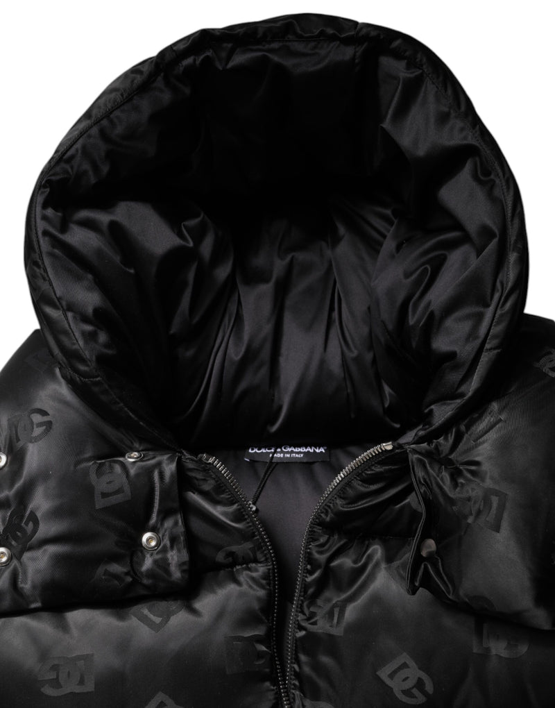 Jaqueta cropped preta acolchoada com capuz e zíper integral Dolce & Gabbana
