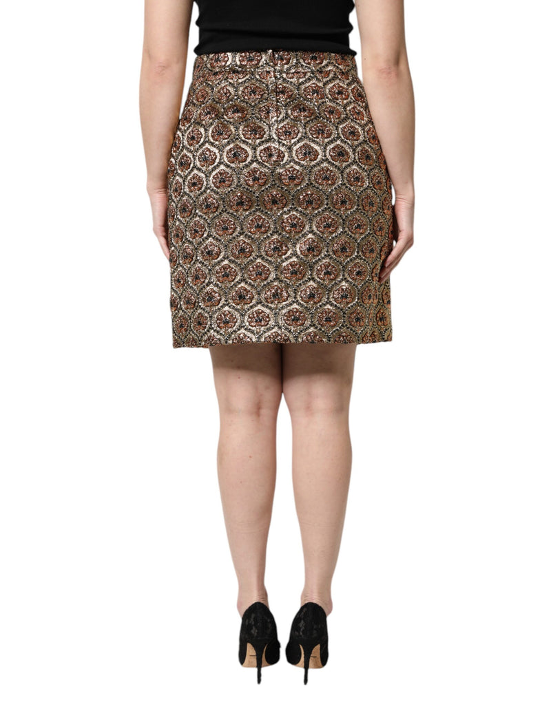 Dolce & Gabbana Brown Polyester Brocade A-line Mini Skirt