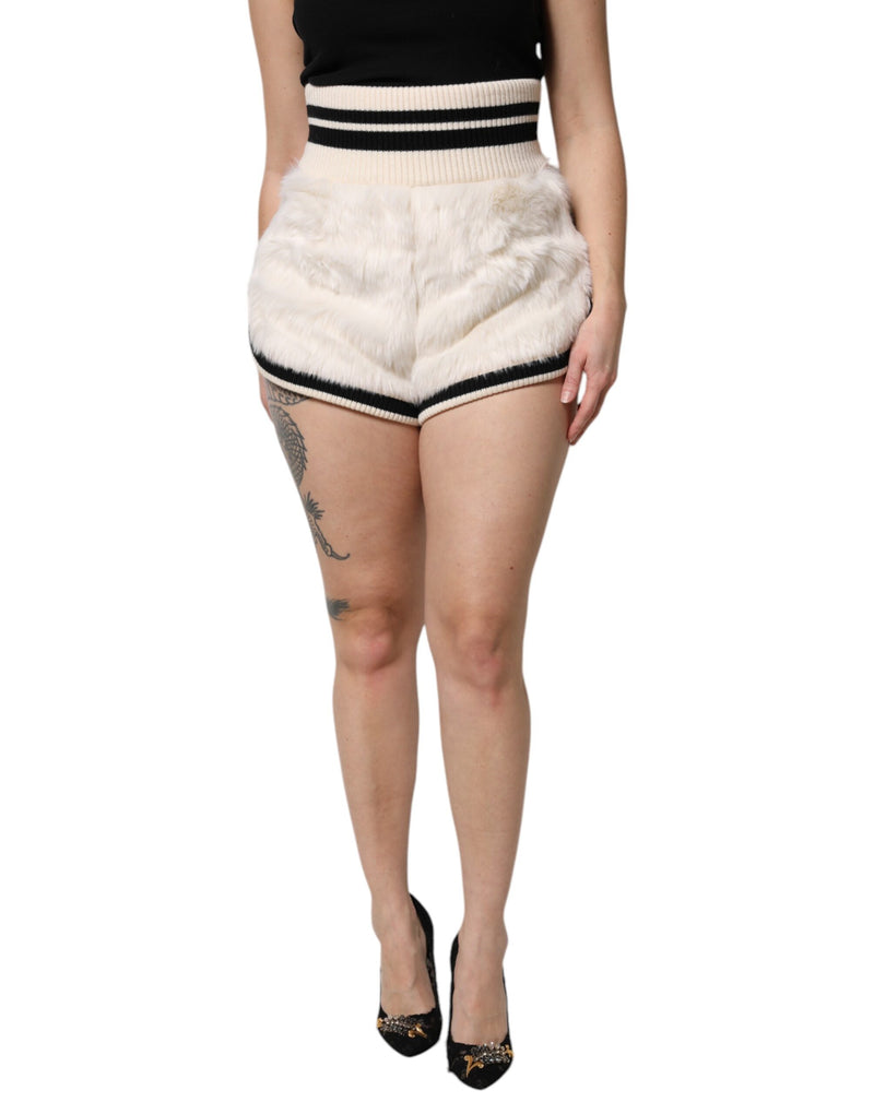 Pantalón corto de tiro alto de pelo sintético blanco Dolce & Gabbana