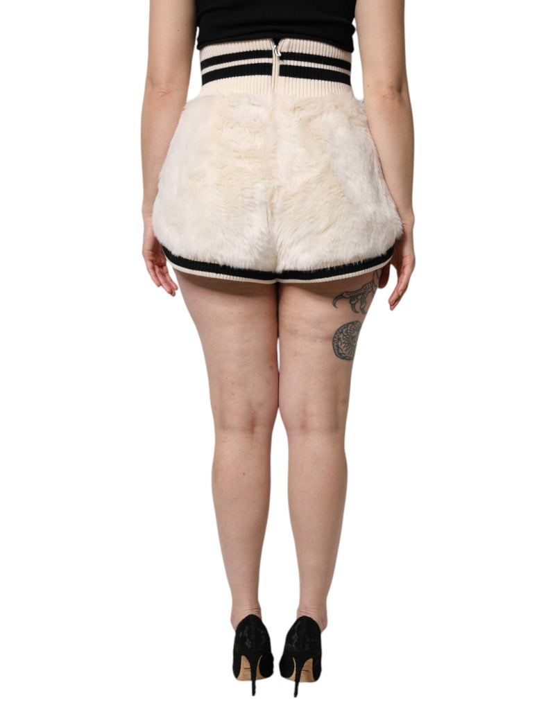 Pantalón corto de tiro alto de pelo sintético blanco Dolce & Gabbana