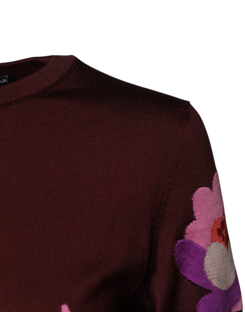 Blusa de seda com estampa floral vinho e gola redonda Dolce & Gabbana