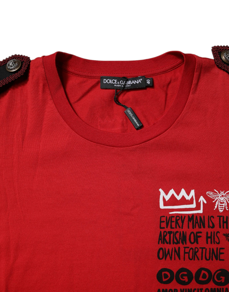 Dolce & Gabbana T-shirt rouge en coton à imprimé graphique, col rond