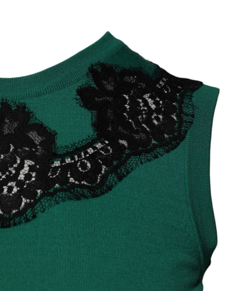 Débardeur sans manches en laine verte à détails en dentelle Dolce & Gabbana