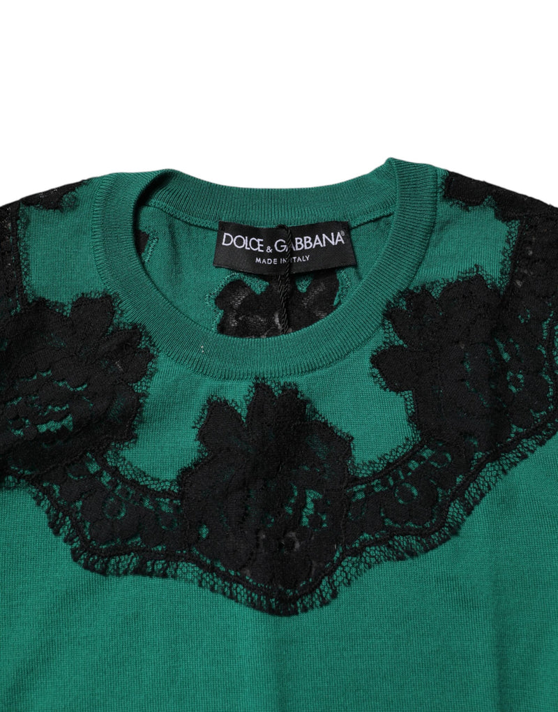 Débardeur sans manches en laine verte à détails en dentelle Dolce & Gabbana