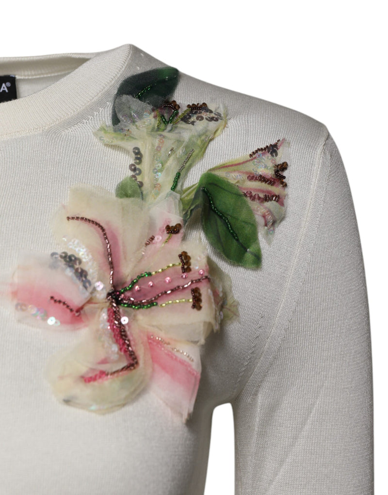 Cárdigan de seda color crema con estampado floral y detalles decorativos de Dolce & Gabbana