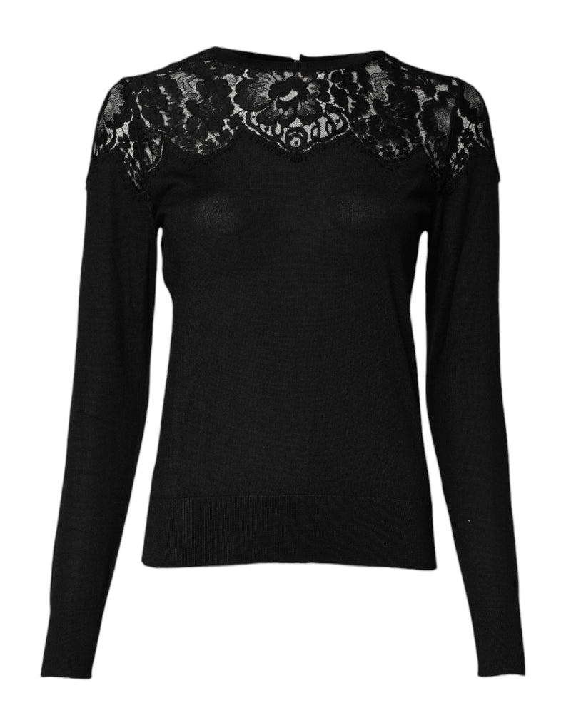 Blusa negra de encaje floral y manga larga de Dolce & Gabbana