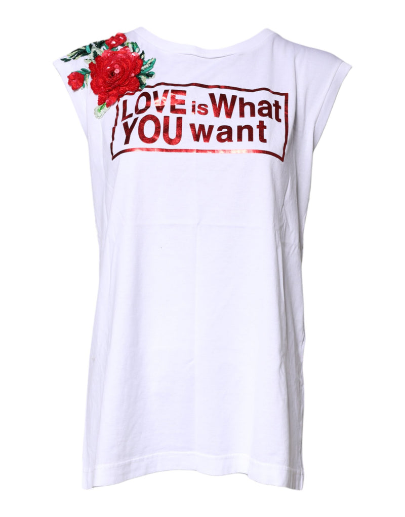 Dolce & Gabbana White Floral Graphic Print Sleeveless Tank Top