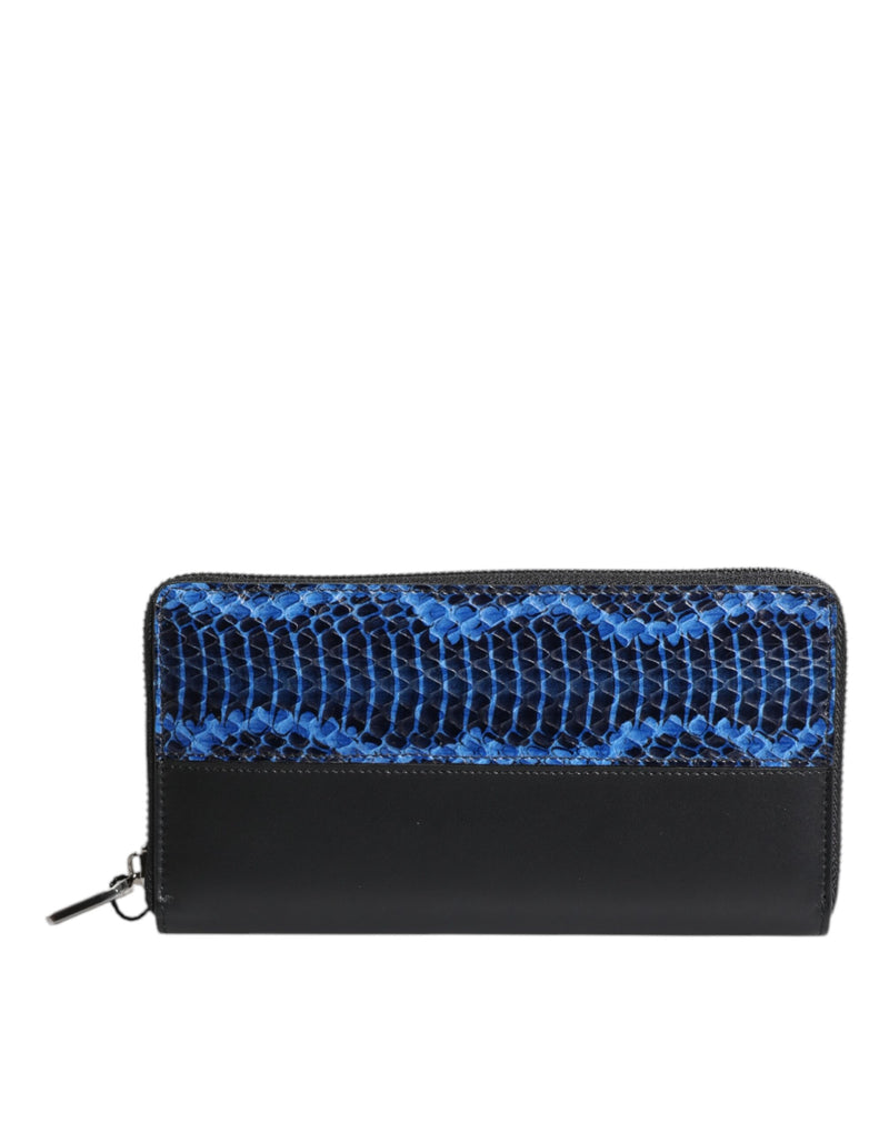 Carteira continental Dolce & Gabbana preta e azul, de couro exótico em relevo