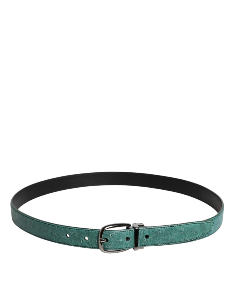Cinto Dolce & Gabbana verde, de couro de avestruz, com fivela de metal prateado