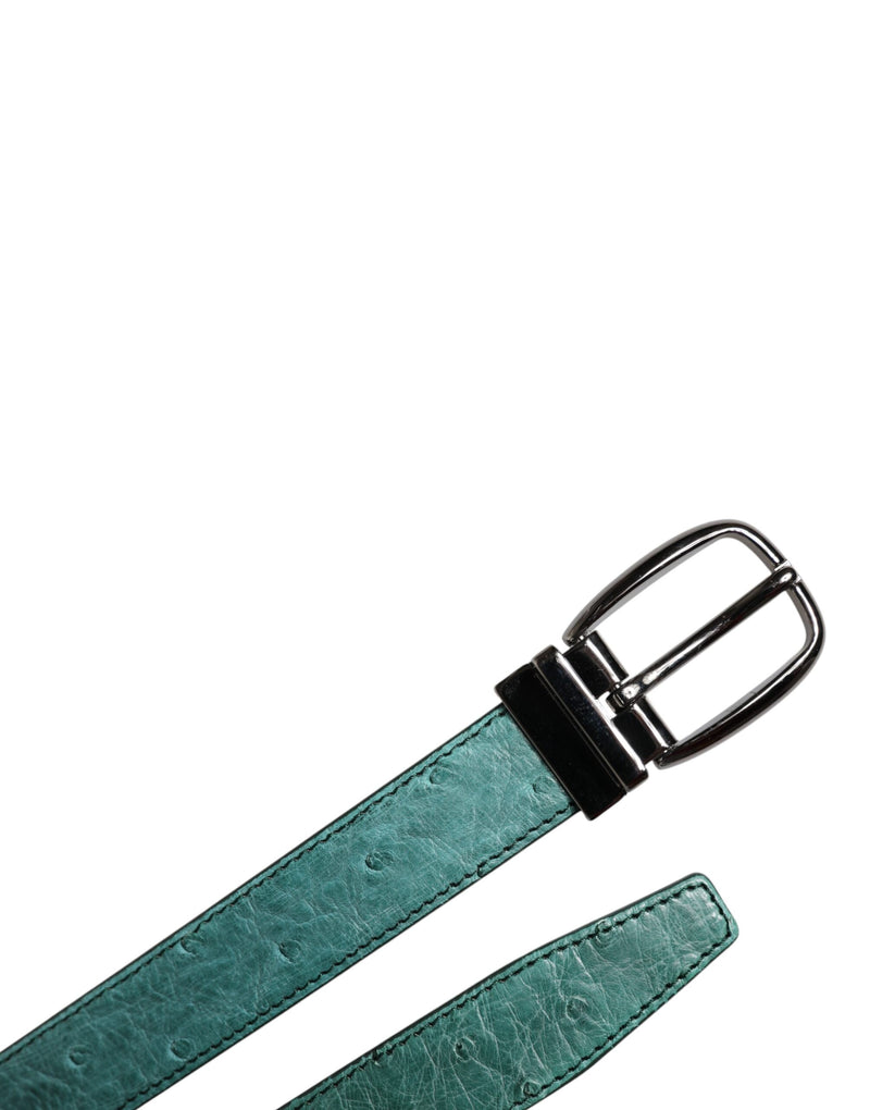 Cinto Dolce & Gabbana verde, de couro de avestruz, com fivela de metal prateado